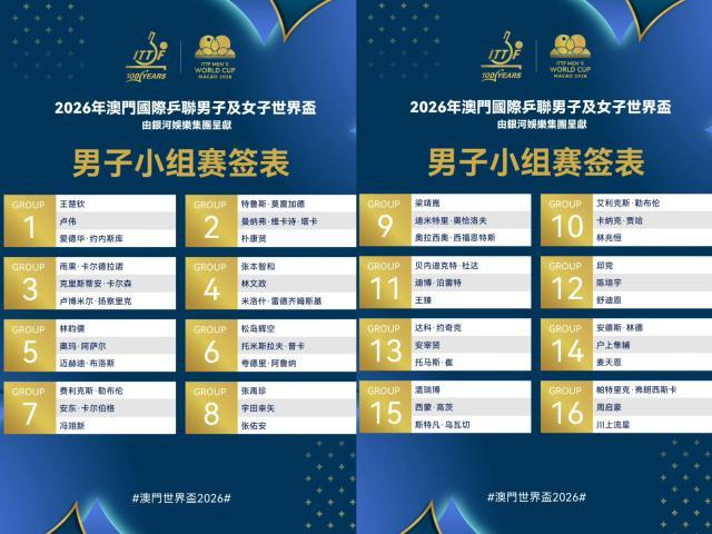 世界杯男单抽签：王楚钦之外无人有把握小组出线